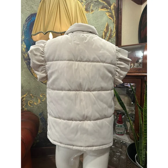 Mazik Cream Ruffle Puffer Vest Boho Fall Layering Medium - Picture 7 of 13